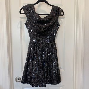 Sequin Black Dress Fit and Flare, Size 3/4 (S)